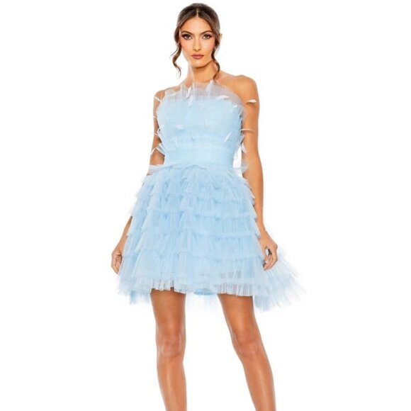 Mac Duggal Tulle and Feather Ruffle Mini Dress - Picture 1 of 1